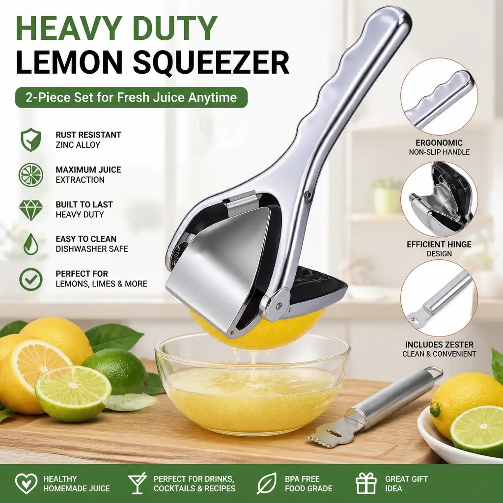 2Pcs Compact Stainless Steel Manual Lemon Squeezer - 7.2x2.7 Inches Drawer-Flat Rust-Resistant Hand Fruit Press, Dishwasher-Safe Kitchen Utensil for Lime, Orange, Lemonade Making, Two