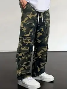 Men's Vintage Camouflage Workwear Pants, Fall Winter Casual Single Piece Jeans, European Style Cross-Border Supply