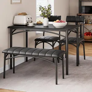 Dining Table Set for 4, Rectangular Kitchen Table with Upholstered Chairs & Bench, 4-Seater Dining Furniture Ideal for Small Spaces, Apartments, Homes & Studios