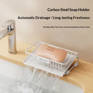 Bow-shaped soap box for home use, carbon steel drainage box for bathroom countertop, laundry soap storage rack, soap shelf