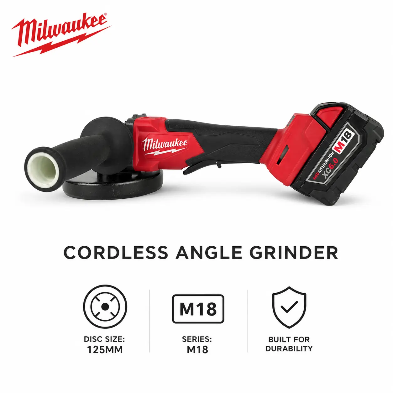 Milwaukee 125mm Cordless Angle Grinder Power Tool for Metal Fabrication, Automotive Repair, Construction Work, Equipment Maintenance, Rust Removal, Grinding, Cutting, Polishing, M14 Spindle and Variable Speed Control