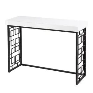360 stand 42 in. Rectangular Glass Sled Console Table, Glass&Metal Build, Steady Base, White & Black Finish for Contemporary Home Decor