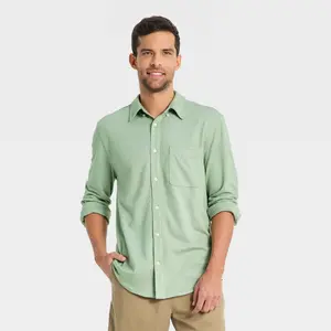 Men's Comfort Wear Long Sleeve Shirt - Goodfellow & Co Sage Green M
