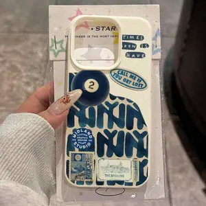 1pc TPU Material Blue Tone Cool Art Billiard Collage Pattern Phone Case Compatible With iPhone 17 16 15 14 13 12 11