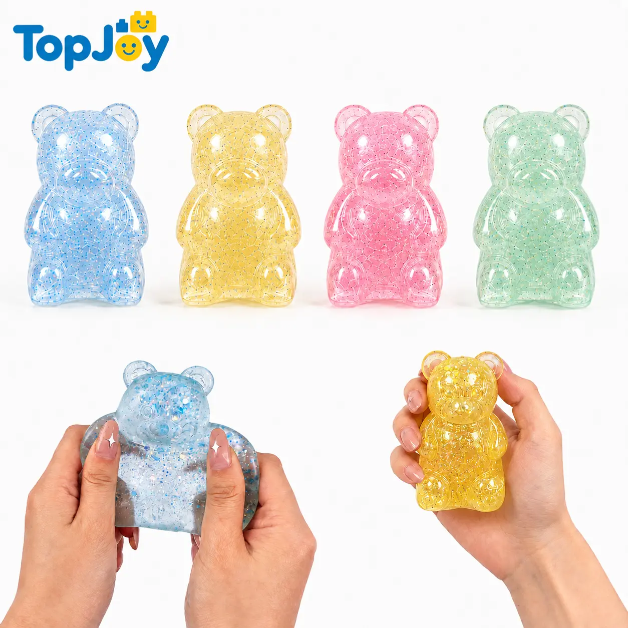 TopJoy New Large Size Bear Squishy – MID-YEAR SALE, Sparkly Glitter Sensory Fidget Toy, Soft Squeeze Stress Relief Toy for Kids & Adults