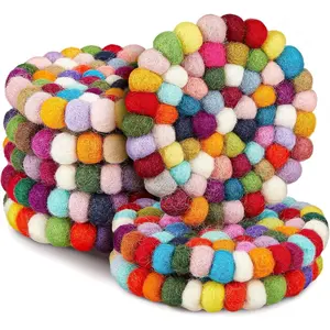 8 Pcs Round Felt Ball Coasters Wool Colorful Absorbent Coasters Handmade Felt Coasters for Drinks Rainbow Felt Coasters Colorful Absorbent Felt Coaster for Drinks Office Home Bar Decor