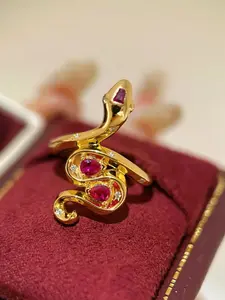 Trendy New Oriental Plated 18k Gold Snake Ring Adjustable Women's Luxurious Rose Zirconia Ring, Elegant All Seasons Jewelry