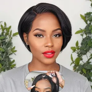Short Pixie Cut Wig Human Hair 5X5 HD Lace Straight Wear and Go Glueless Wigs Human Hair Pre Plucked Pre Cut Short Pixie Wigs for Black Women (Natural Color)