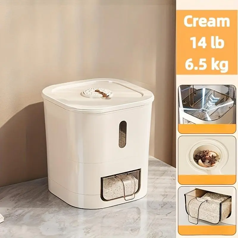 Automatic Rice Dispenser with Measuring Cup – Sealed Grain Storage for Rice, Flour, Pet Food & More