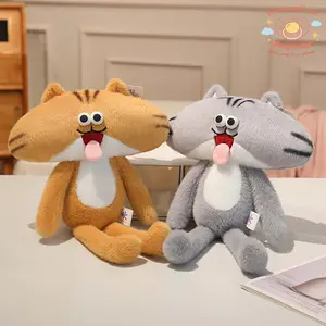 Cute Big Head Cat Plush Toy with Magnetic Stretchable Tongue, Interactive Playful Stress Relief Stuffed Animal, Soft Fluffy Sofa Cushion Pillow for Living Room Bedroom Decor, Trendy Gift for Kids Teens & Cat Lovers Birthday Holiday Presents