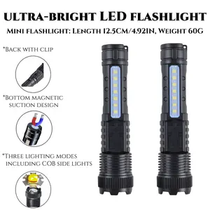 2PC Adjustable Brightness Rechargeable Tactical Flashlight  -Mini Camping Flashlight Gift Set USB Fast Charge 3 Lighting Modes, for vehicle emergency situations and outdoor camping, Christmas Birthday Gifts
