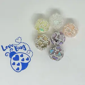 6 piece mixed bag of  16 mm heart rhinestone with pearl acrylic beads