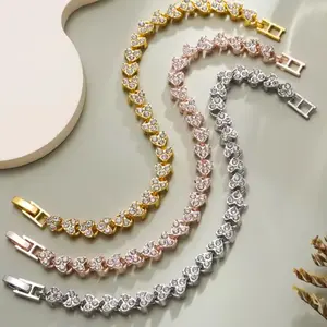 3 colors Hot Diamond Gold silver Plated Heart Bracelet Fashion new zircon crystal Bangle Bracelet jewelry women Girls