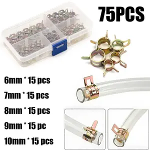 75pcs Galvanized Spring Hose Clamps, Air Tube Clips, Air Hose Fittings (6mm 7mm 8mm 9mm 10mm), Durable and Reliable Fasteners for Various Applications, Heavy Duty Hose