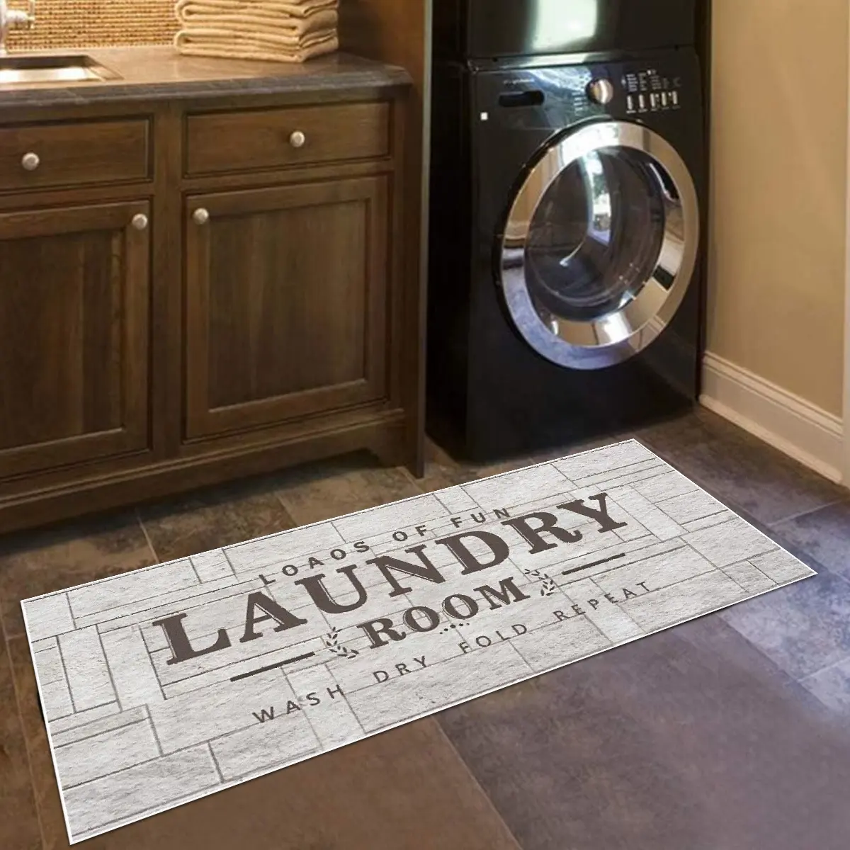 Laundry Room Letter Pattern Floor Mat, 1 Count Anti-slip long rug, Household Decorative Rug for Laundry Room Decor, Home Decor Rug, Home Decorative Rugs, Super Soft Rug, Machine Washable Rug, Vintage Runner Rug
