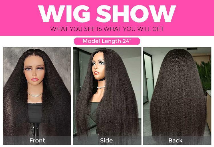 CurlyMe Wear Go Yaki Straight 9x6 Pre-max HD Lace Mini Knots Hair HD Lace Front Glueless Wigs - Natrual Black