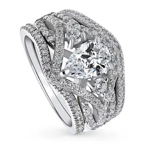 BERRICLE Sterling Silver Wishbone Woven 3-Stone Engagement Rings Statement Stackable Band for Women, 1.3 Carat Cubic Zirconia CZ Ring Set