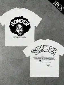 Men's Loose-Fitting Trendy Knit Printed Graphics T-Shirt, Abstract Design on Both Sides, Casual Summer Wear for Youth, Unisex Streetwear Street Style Vibe