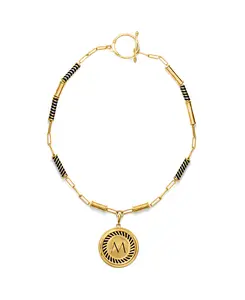 Necklace with Striped Enamel Details and Custom Engraved Medallion