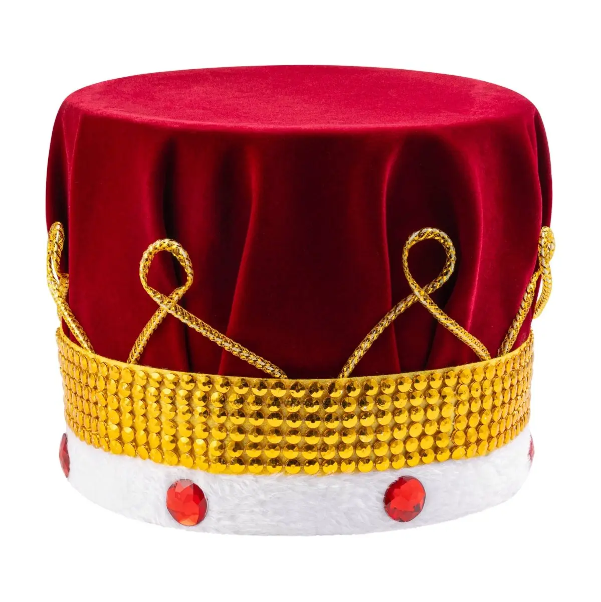 Red Velvet King Crown | Royal King Crown – Velvet & Gold Costume Hat with Red Gemstones - King Costume Dress Accessory | For Halloween, Birthday & Party Accessory