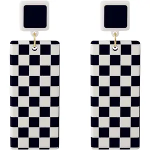 Checker  Earrings  Statement Black White Striped Checkerboard Lightweight Square Rectangle Geometric Grid Dangle Drop Earrings for Women Minimalist Checkered Flag Fashion  Gifts
