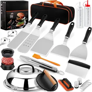 27pcs Griddle Accessories Kit, Professional Hibachi Flat Top Grill Tools, Enlarged Spatula Gift Set with Basting Cover,Burger Press Patty Maker for Outdoor BBQ Teppanyaki