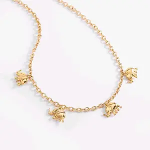 e4 Layers 18k Gold Plated Necklace with Dangling Elephant Charms Modern Versatile Design for Women 42 cm + 10 cm Extension
