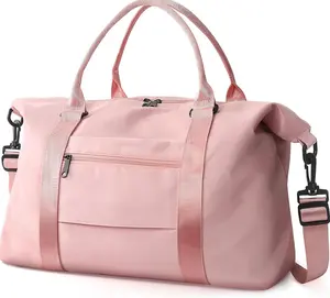 Women’s Waterproof Travel Duffle Bag, Carry On Weekender Tote with Trolley Sleeve, Large Gym Sports Overnight Luggage Bag for Travel, Fitness & Daily Use, Coral Pink