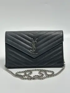 Pre-owned Yves Saint Laurent Leather Clutches & Wristlets Saint Laurent Cassandre Envelope Wallet on Chain Nero Crossbody Bag Evening Clutch SH414YSL