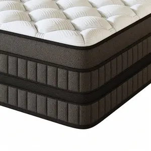 Bedroom Furniture, 12/14-Inch Black Queen Mattress, Built-In Memory Foam And Individually Pocketed Springs, Available In Twin, Full, Queen And King Mattress Sizes, With Side Handles For Easy Movement, Fiberglass-Free, Odorless, Highly Breathable,