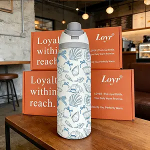 Loyr 32oz Dual-Drink Water Bottle, Blue Ocean Bow Pattern Large Capacity Portable Insulated Cup, Stainless Steel, Perfect Gift for Men and Women