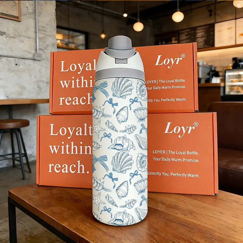 Loyr 32oz Dual-Drink Water Bottle, Blue Ocean Bow Pattern Large Capacity Portable Vacuum Insulated Cup, Stainless Steel Insulated Travel Drinkware, Perfect Gift for Men and Women, Insulated Water Bottles
