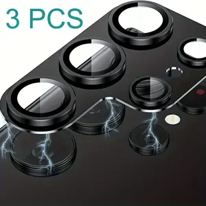3-Pack Camera Lens Protector for Samsung Galaxy S25 Ultra S26/S26 Plus/S26 Ultra, HD with Alloy Metal Ring Camera Cover, Full Coverage Protective Accessories for S24 S23 S22 Plus FE, Black, 9H Hardness, Smartphone Camera Accessories