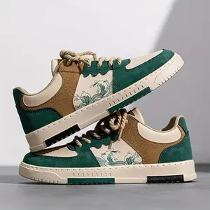 Men'SRetroCasualSneakers:ComfortableAndGrippyLace-UpSlip-OnsForOutdoorActivities-SuitableForMen'SSpring/Summer/Fall/WinterSeasons-ForDailyCasualWear,OutdoorAdventures,AndSports-LowTopDesign-PUUpperAthleticBeigeGreen