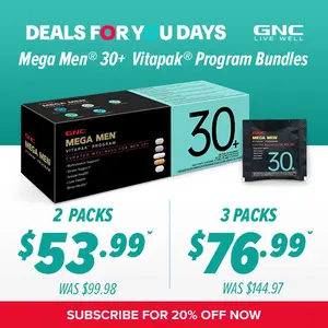 GNC 3-Pack Bundle: Mega Men's 30+ Vitapak, 90 day supply, Stress & Bone Support, 30 Count, Healthcare, overall Wellness, Dietary Supplement