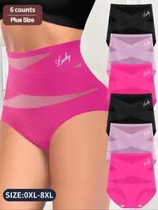 【Plus Size】Letter Print Panty, Breathable Comfortable High Waist Knicker for Daily Wear, Women's Underwear for All Seasons