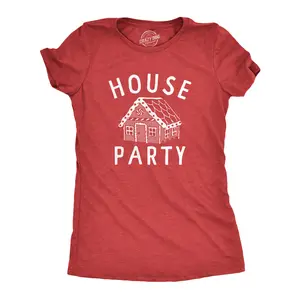 Womens House Party T Shirt Funny Xmas Gingerbread Cookie Decoration Joke Tee for Ladies Funny Womens T Shirts Cute Vintage Fashion Casual Ladies T-Shirt Gift Christmas Tops for Women Funny Sarcastic Top Women's Red -