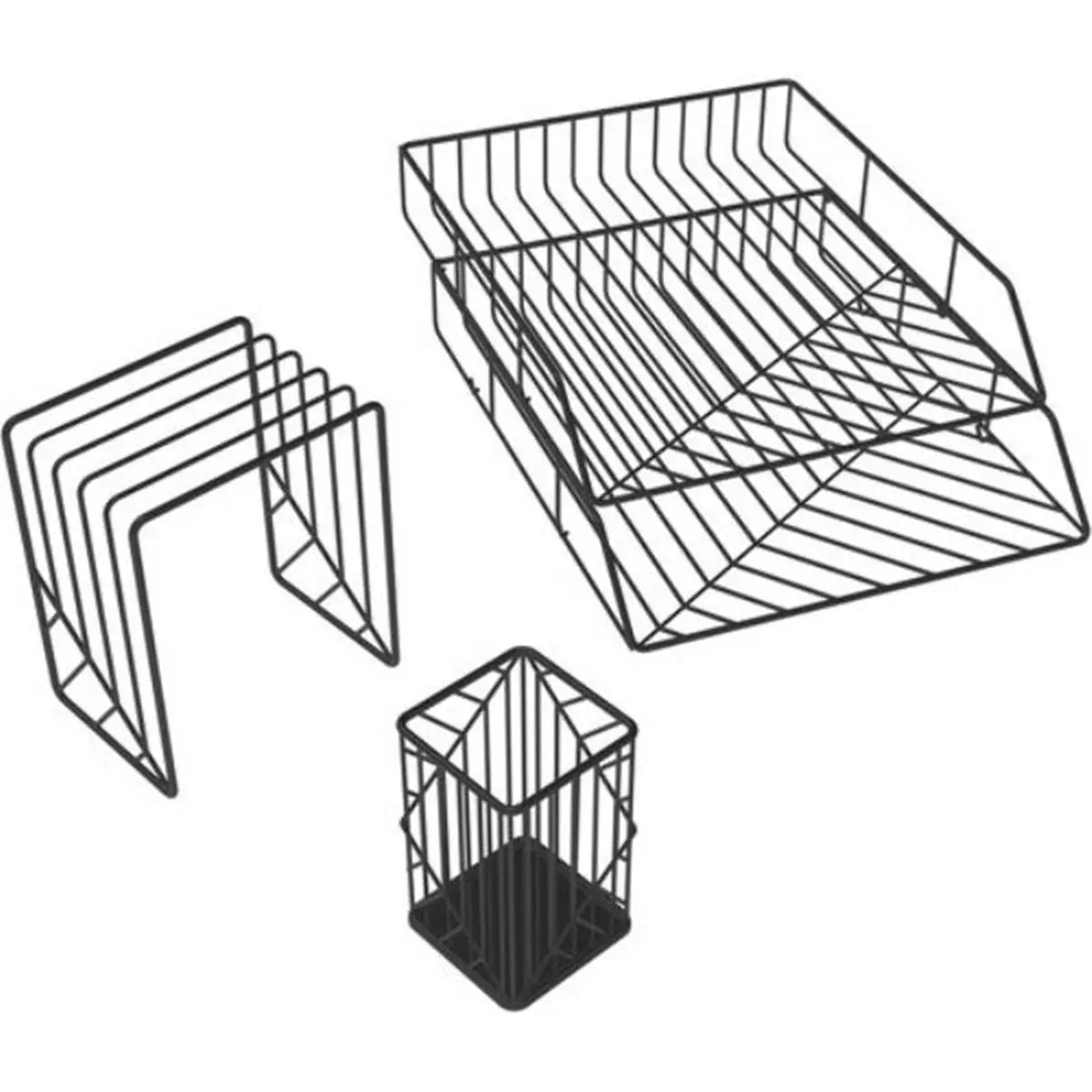 U Brands UBR2004U0001 Vena Black Metal Desk Organizer Set - Pencil Cup, Coordinating Paper Trays, Letter Sorter, 10.4in H x 5.5in W x 12.4in L, Organizes for School, Home Offices, File Letters, Memos