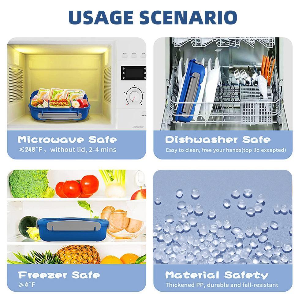 Bento Lunch Box, Boys and Girls Bento Lunch Box with 4 Compartments and Spoon 1000 ML Leakproof Food Storage Box for School, Work and Travel, BPA Free, Three Colors Gift, Christmas gift