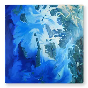 212 MAIN Coastal Turquoise Aluminium Wall Artwork - 16x16 in., Hyperrealism Tropical Satellite View of Mergui Islands, Home Decor Accessory for Indoor Room Decoration