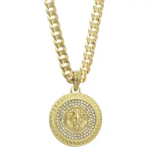 Mens 14k Gold Plated Lion Medallion Pendant Cubic-Zirconia 30" 6mm Cuban Chain