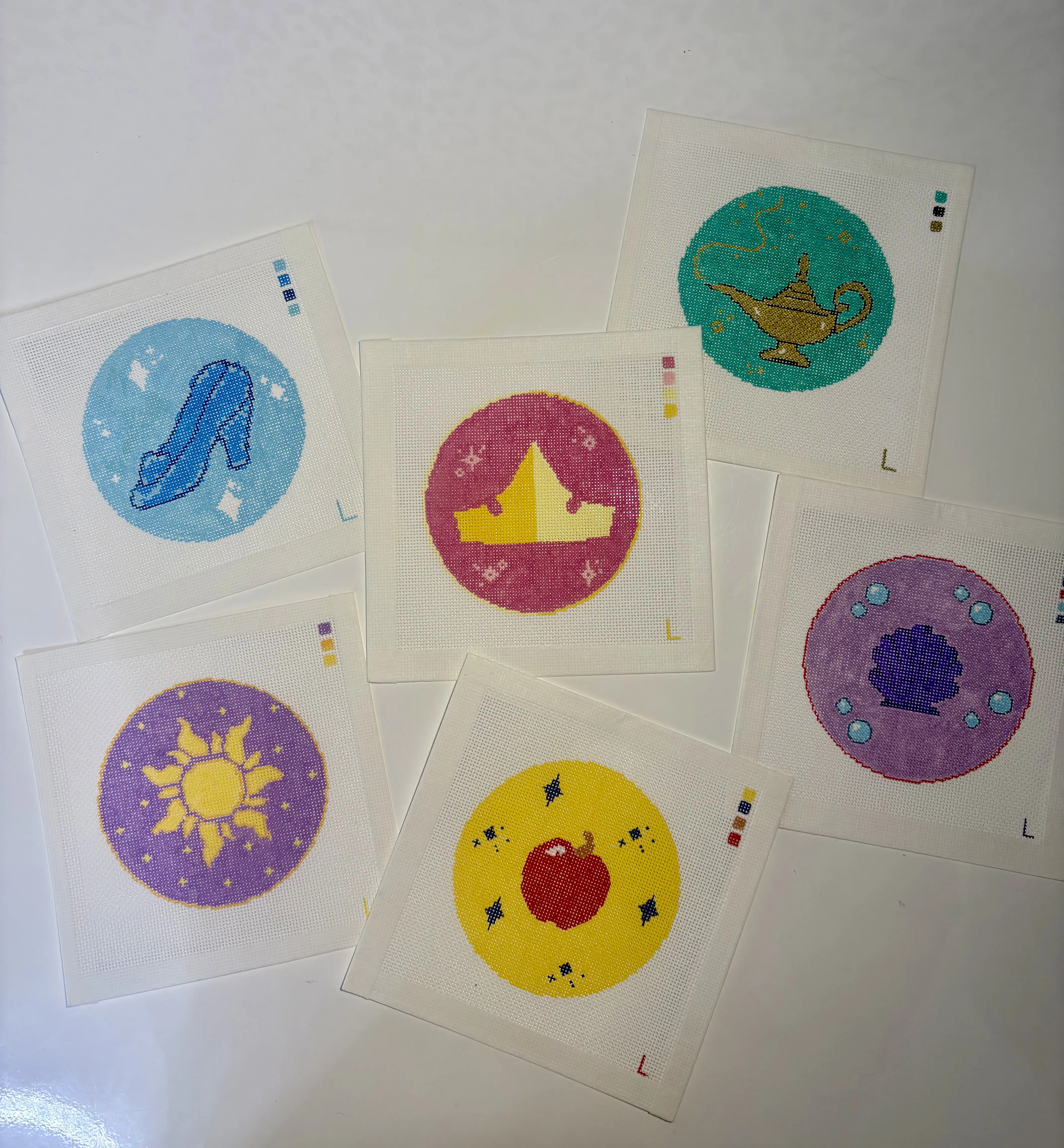 Princess Inspired Hand Painted Needlepoint Canvas, 18 Mesh 4x4 Inch Round