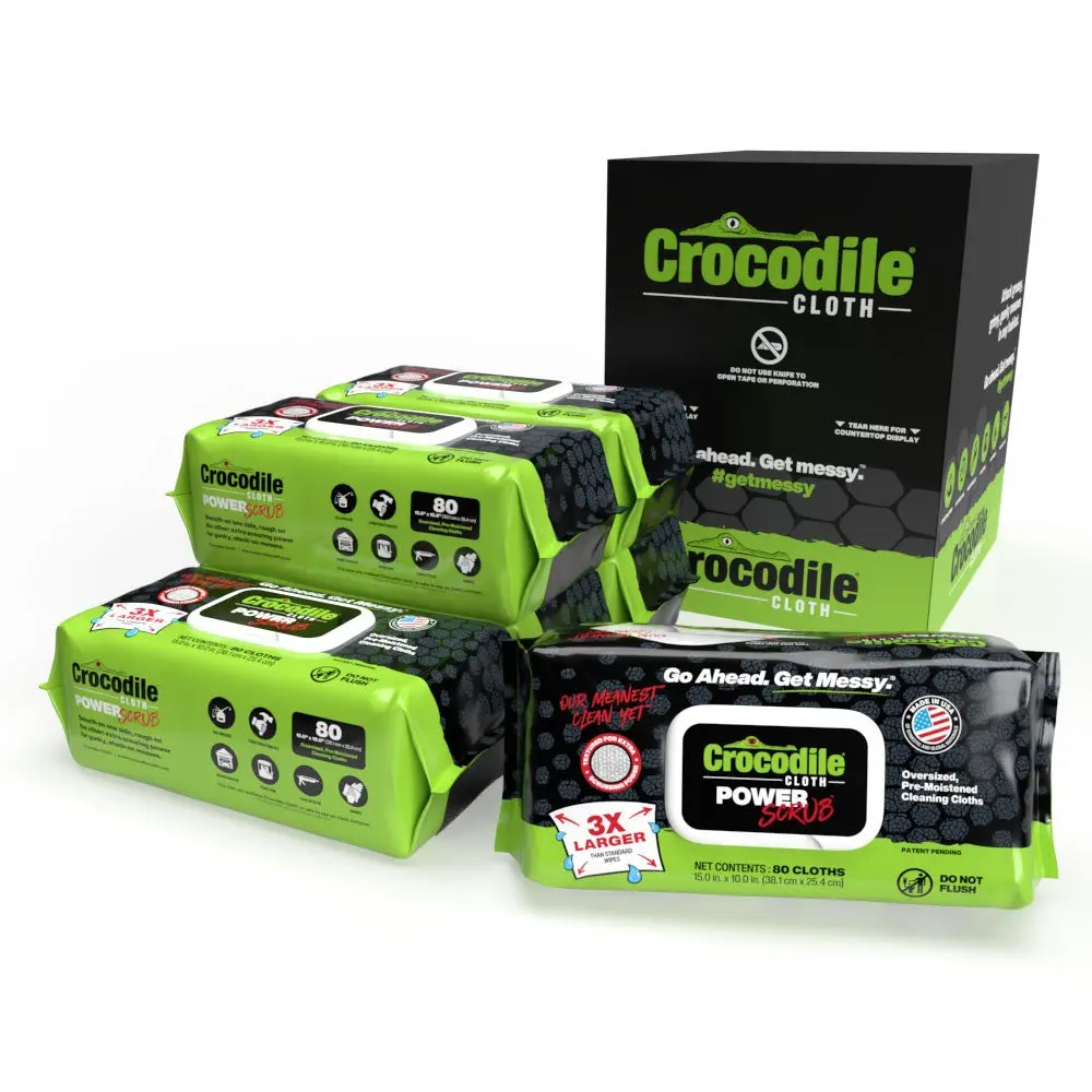 Crocodile Cloth PowerSCRUB Heavy Duty Dual-Sided Cleaning Wipes (6 Packs of 80) Strong Dirt & Grime Remover For Construction, Home Repairs, Tools & Hands