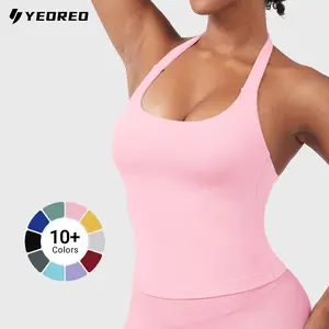 YEOREO SoftHue Women's Impact Halter Tank Top - Longline, Backless, Scoop Neck, Built-in Bra - Sports Workout Gym Crop Top