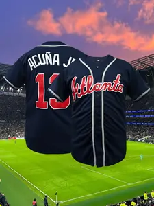 Men's ACUNA Embroidered Baseball Jersey, Stylish Jersey, Casual Loose-Fit V Neck Breathable Baseball Shirt, Suitable for Outdoor Sports & Training, All Seasons Wear