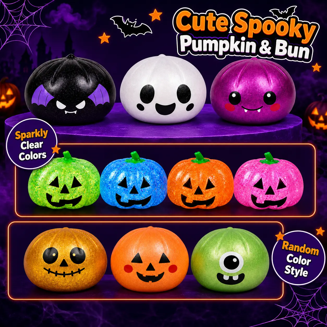 Halloween Pumpkin Squishy Toy,Slow Reboud Pinch Stress Relief Fidget Ball for Anxiety Reduction and Relaxation,Squishy Balls,Soft Stress Ball,Glitter Pumpkin Squishy Toy,Slow Rising Sensory Fidget Relief Toy,Perfect for Holiday Party Gag Gift