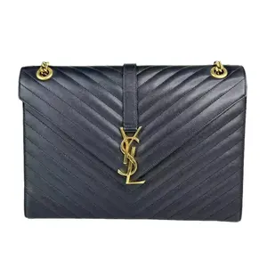 Pre-owned Yves Saint Laurent Leather Shoulder Bags Black Classic Monogram Envelope Chevron Shoulder Bag