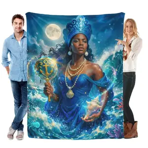 Orisha Theme Single-Side Print Throw Blanket, Soft Cozy Warm Lightweight Flannel Blanket for Bedroom, Spiritual Home Decor for Living Room Sofa Meditation, Ideal Gift for Orisha Faith Believers (Halloween, Christmas)