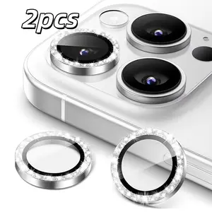 2-Piece Glitter Silver Phone Lens Screen Protector - Suitable for iPhone 17/16/15/14/13/12/11 Lens Protector - Scratch-resistant, drop-resistant, practical, and easy to install - Perfect as a Valentine's Day, Thanksgiving, Halloween, and Christmas gift.