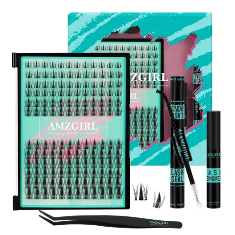 AMZGIRL LASH DIY Lash Extensions Kit 144pcs Manga Waterproof Eyelashes Makeup Cosmetic Set with Bond Seal Remover Applicator  8-18mm Mixed Individual Lashes for Summer Outfits & Vacation Looks